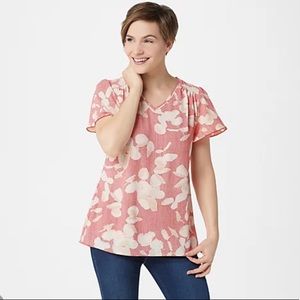 Halston "As Is" Printed Keyhole Top Red/Cream Sz 4